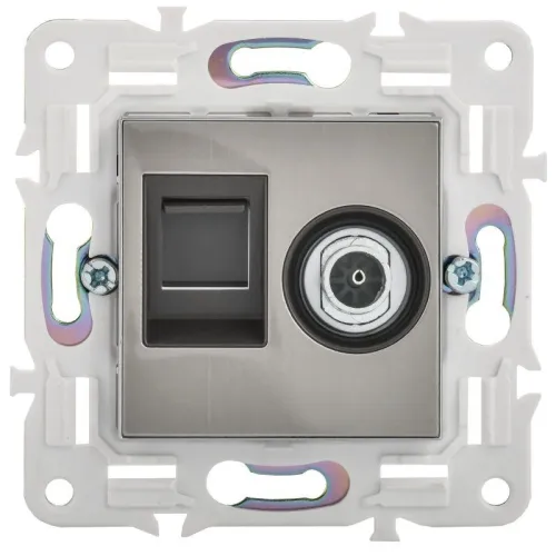 Розетка двойная TV+RJ45 кат.5E SKANDY SK-A14N никель IEK SK-AK20-1-K50 фото 2