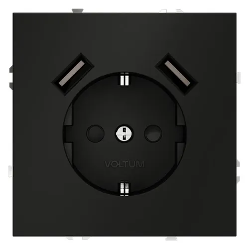 Розетка 1-м СП S70 16А с USB A+A с заземл. защ. шторки механизм черн. матов. Voltum VLS040408