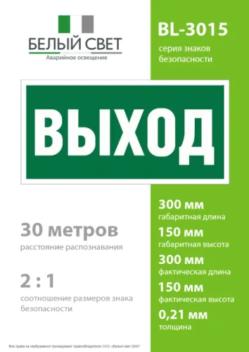 Наклейка BL-3015.E22 "Выход" Белый свет a12540 фото 3