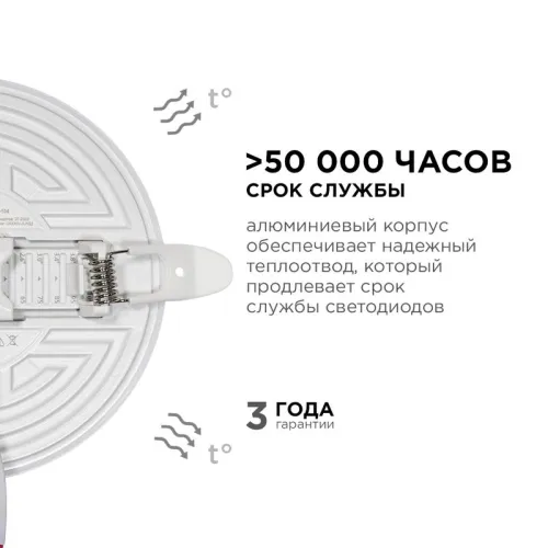 Панель светодиодная встр. 3 реж. свечения 12Вт(8Вт+4Вт) 230В 1020лм 4000К d120х21мм круг Apeyron 06-104 фото 5