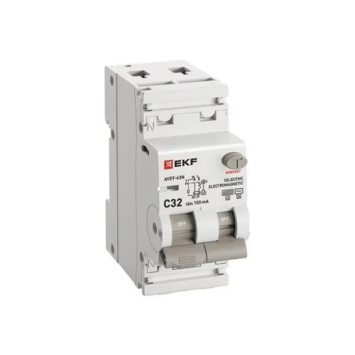 Выключатель автоматический дифференциального тока 2п (1P+N) C 32А 100мА тип AC 6кА АВДТ-63N (S) селект. (электромех.) PROxima EKF D63N26MS32C100 фото 4