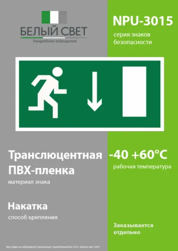 Знак безопасности NPU-3015.E09"Указ. двери эвакуац. выхода (прав.)" Белый свет a25509 фото 4