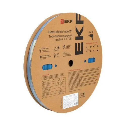 Трубка термоусадочная ТУТ нг 20/10 син. (уп.100м) EKF tut-20-g