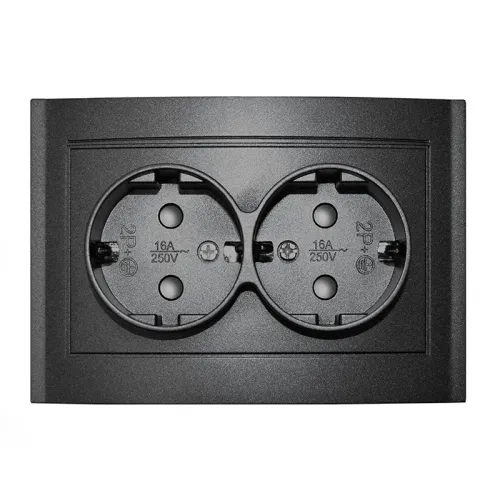 Розетка 2-м СП Бриллиант 16А IP20 с заземл. защ. шторки в сборе графит Universal 7947540-Gr