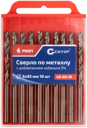 Набор сверл по металлу Profi 6х93мм с кобальтом 5проц. (уп.10шт) Cutop 48-60-10 фото 3