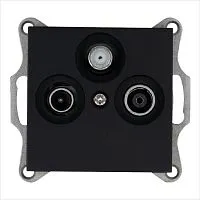 Розетка телевизионная оконечная TV + FM + SAT 3-м Ф9.5мм механизм черн. матов. soft touch Jasmart G6206PB