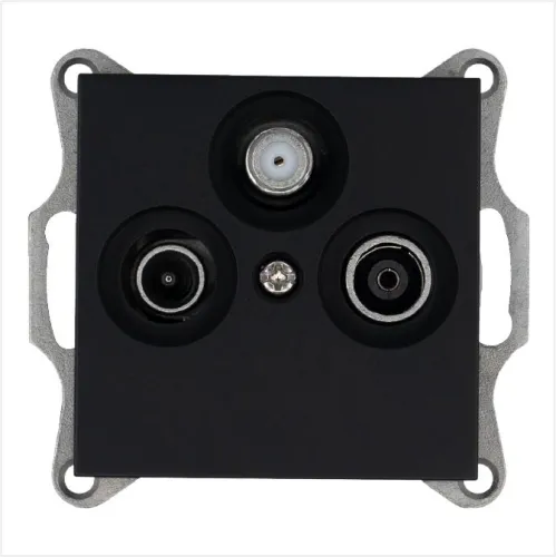 Розетка телевизионная оконечная TV + FM + SAT 3-м Ф9.5мм механизм черн. матов. soft touch Jasmart G6206PB