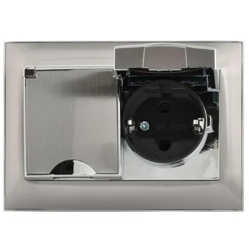 Розетка 2-м SKANDY 16А IP44 с крышкой в сборе SK-R12N никель IEK SK-R26-16-44-K50-F фото 2