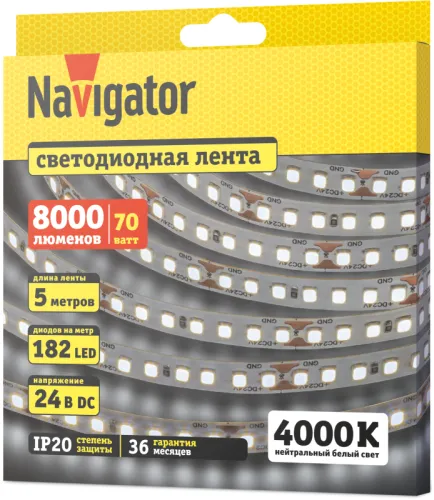 Лента светодиодная 95 303 NLS-2835W182-14-IP20-24V (уп.5м) Navigator 95303 фото 2