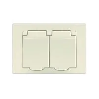 Розетка 2-м СП Афина 16А IP20 с заземл. c крышкой в сборе сл. кость (ivory) Universal A0031-I