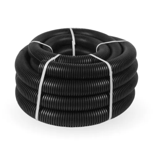 Труба гофрированная ПНД тяжелая d63мм с протяжкой 750 Н безгалоген. (HF) стойкая к УФ черн. (уп.15м) Промрукав PR.026341 фото 2