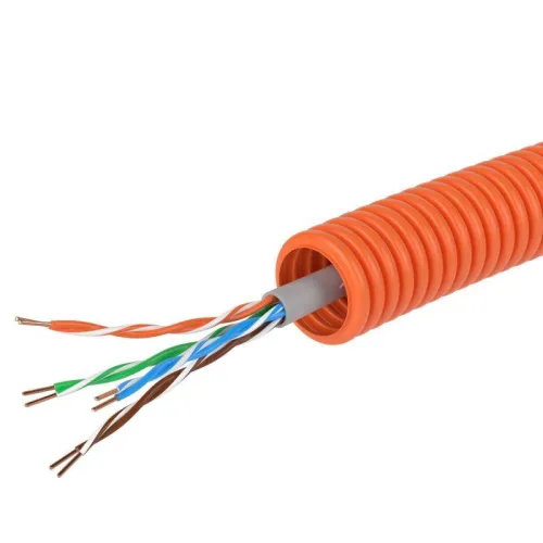 Электротруба ПНД гибкая гофрированная d16мм с кабелем витая пара 5EU/UTP нг(А)-HF (уп.100м) оранж. DKC 7EU916100 фото 3