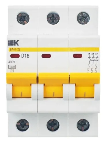 Выключатель автоматический модульный 3п D 16А 4.5кА ВА47-29 KARAT IEK MVA20-3-016-D фото 2