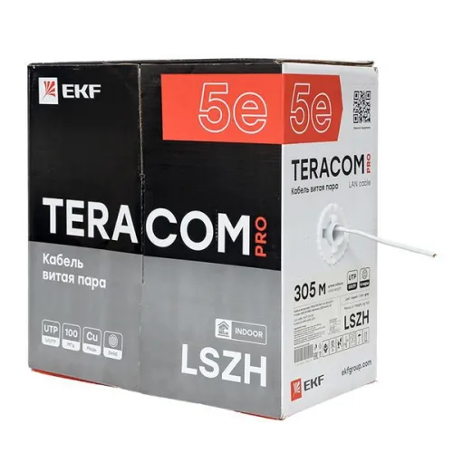 Кабель витая пара U/UTP кат.5E 4 пары 24 AWG solid LSZH нг(А)-HF сер. (м) TERACOM PRO EKF TRP-5EUTP-04LSH-GY-IN3 фото 2