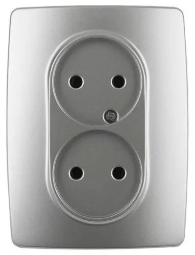 Розетка 2-м СП Эра12 12-2107-03 16А IP20 16AX 250В 2х2P алюм. Эра Б0031240