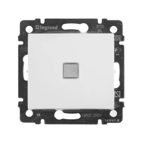 Переключатель проходной 1-кл. СП Valena 10А IP31 250В с зел. индикацией механизм бел. Leg 774426