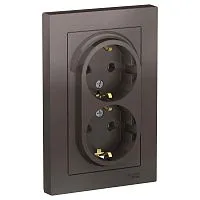 Розетка 2-м СП AtlasDesign 16А IP20 с заземл. в сборе мокко SE ATN000624