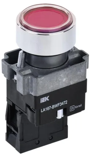 Кнопка LA167-BWF3472 d22мм RC 1НЗ с подсветкой красн. IEK BBT20-BWF3472-2-12-67-K04