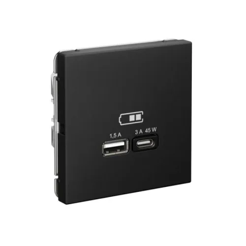 Розетка USB ArtGallery тип A+C 45Вт QC PD высокоскор. ЗУ механизм карбон SE GAL001029 фото 2