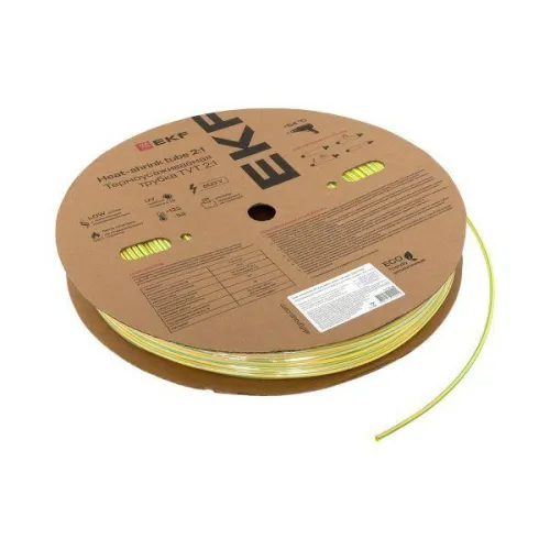 Трубка термоусадочная ТУТ нг 4/2 желт./зел. (уп.200м) EKF tut-4-yg фото 2