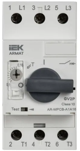 Выключатель автоматический защиты двигателя A1 GV2P 0.1-0.16А ARMAT IEK AR-MPCB-A1A16 фото 2
