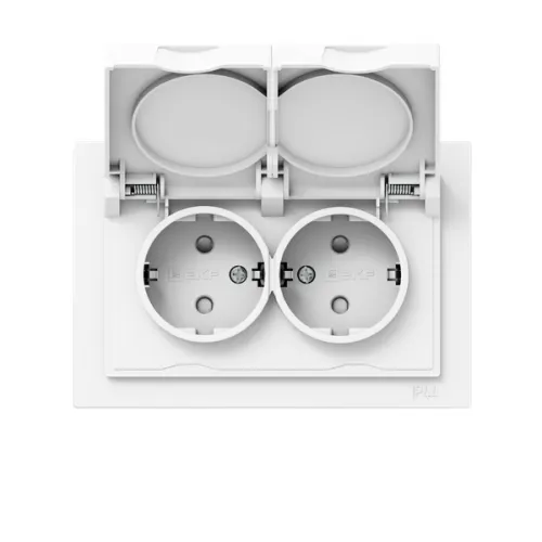 Розетка 2-м СП Эпика 16А IP44 с заземл. защ. шторки с рамкой с крышками механизм бел. EKF UP1-SOW-211-44