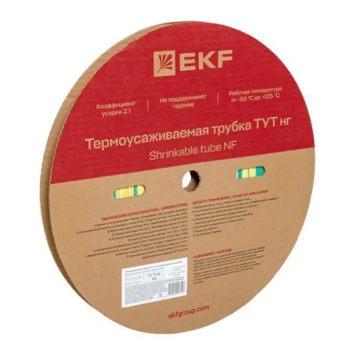 Трубка термоусадочная ТУТ нг 12/6 желт./зел. (уп.100м) EKF tut-12-yg фото 2