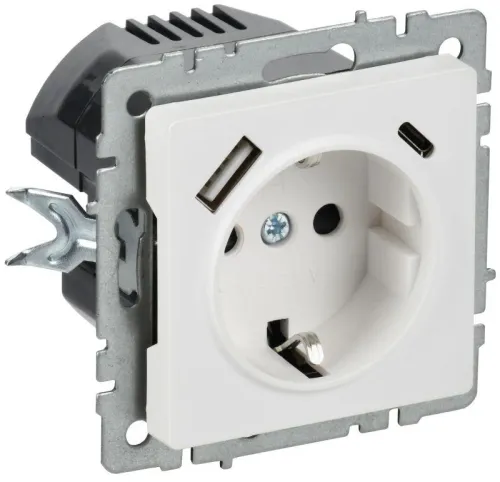 Розетка BRITE РЮш11-1-БрАБ 16А с USB A+C 18Вт с заземл. защ. шторки механизм арктич. бел. IEK BR-R14-16-U22-018-K91