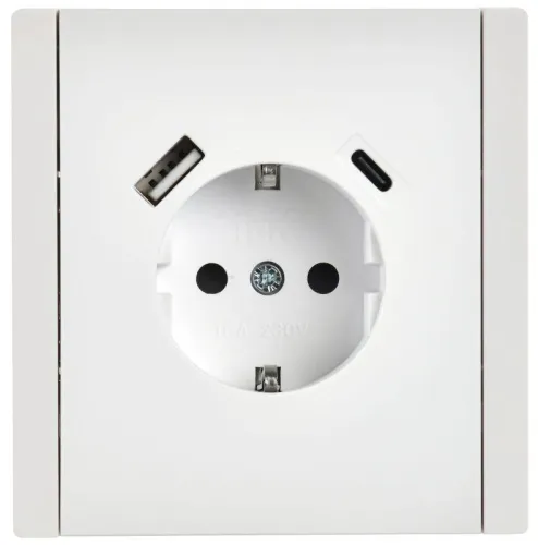 Розетка FORTE&PIANO FP247 16А USB A+C 18Вт с заземл. защ. шторки винт. крепл. бел. IEK FP-R14-16-U22-018-K01 фото 2