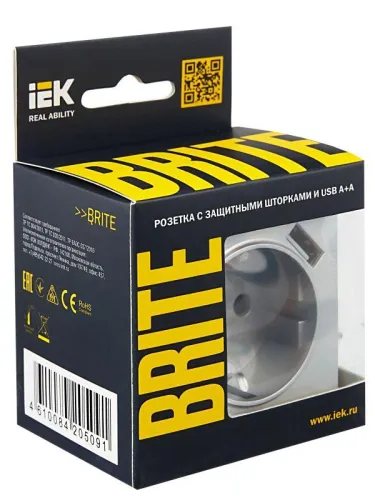 Розетка BRITE РЮш10-1-БрА 16А с USB A+A 2.1А с заземл. защ. шторки механизм алюм. IEK BR-R14-16-U21-D21-K47 фото 2