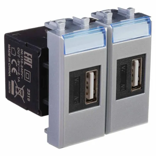 Устройство зарядное USB модульное 2мод. Avanti "Закаленная сталь" DKC 4404542 фото 4