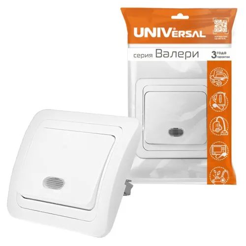 Выключатель 1-кл. СП Валери 10А IP20 с подсветкой бел. UNIVersal В0121 фото 3