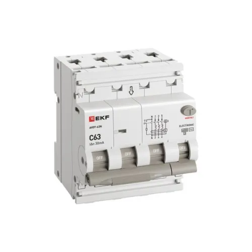 Выключатель автоматический дифференциального тока 4п (3P+N) C 63А 30мА тип AC 6кА АВДТ-63N электронный PROxima EKF D63N46E63C30 фото 2
