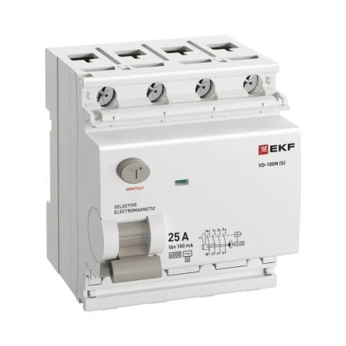 Выключатель дифференциального тока 4п 25А 100мА тип AC 6кА ВД-100N (S) электромех. PROxima EKF E1046MS25100 фото 3