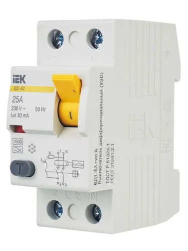 Выключатель дифференциального тока (УЗО) 2п 25А 30мА тип A ВД1-63 KARAT IEK MDV11-2-025-030 фото 10