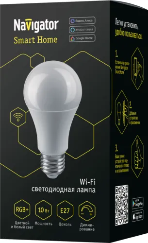 Лампа светодиодная 14 554 Smart Home NLL-A60-10-230-RGBWWW-E27-WIFI матовая E27 176-264В Navigator 14554 фото 2