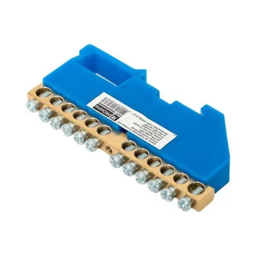 Шина нулевая N 6х9 12 отверстий синий изолятор на DIN-рейку латунь розн. стикер PROxima EKF sn0-63-12-d-r фото 6