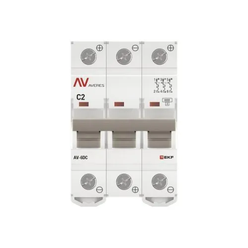 Выключатель автоматический модульный 3п C 2А 6кА AV-6 AVERES EKF mcb6-DC-3-02C-av фото 3