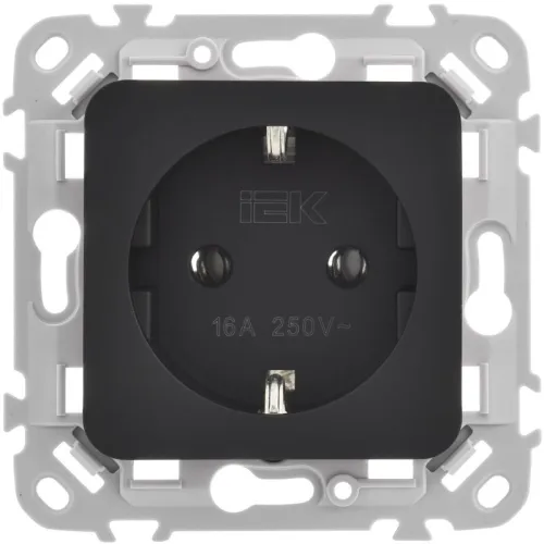 Розетка СП FLITE РС11-1-ФлЧ 16А с заземл. без защ. шторок безвинтовое крепление механизм черн. IEK FI-R11-16-1-K02 фото 2