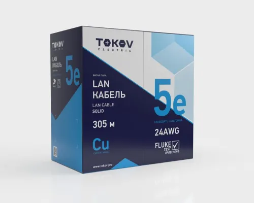 Кабель витая пара U/UTP 4х2х24AWG(0.48мм) кат.5E PVC indoor Fluke tested 305м (м) TOKOV ELECTRIC TKE-C06-U/UTP-42-5E-305 фото 2