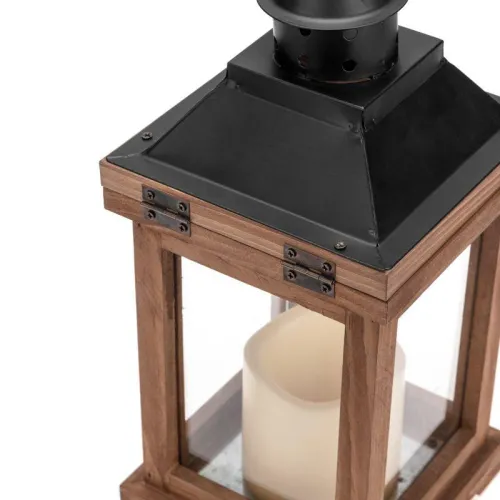 Фонарь декоративный со свечкой корпус из дерева размер 14х14х35cм тепл. бел. Neon-Night 513-075 фото 3