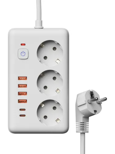 Удлинитель с сетевым фильтром 3х3м 10А 4USB + 2USBC 2500Вт ПВС 3х1 прямоуг. бел. КОСМОС FKsm3m-3gPF(W)USB фото 3