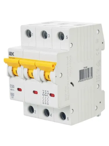 Выключатель автоматический модульный 3п C 50А 6кА ВА47-60M KARAT IEK MVA31-3-050-C фото 4