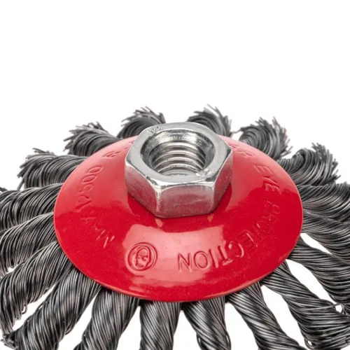 Щетка коническая для УШМ крученая стальная проволока 100мм М14 Kranz KR-91-1201 фото 2