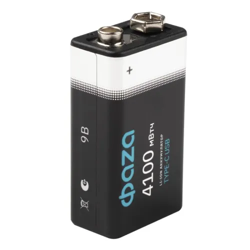 Аккумулятор литиевый "крона" 9В Li-Ion 4100мВт.ч 455мА.ч зарядка от Type-C шнур в комплекте BL-2 (уп.2шт) ФАZА 5061699 фото 2