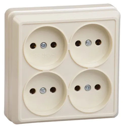 Розетка 4-м ОП Октава РС24-2-ОК 10А IP20 без заземл. крем. IEK ERO40-K33-10-DC