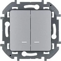 Выключатель 2-кл. Inspiria 10А IP20 250В 10AX с подсветкой/индикацией механизм алюм. Leg 673632