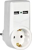Адаптер 1-м 16А Т-01/01 2P+PE 2хUSB 2.1А бел. IEK WTP10-16-01-ZKU-K01