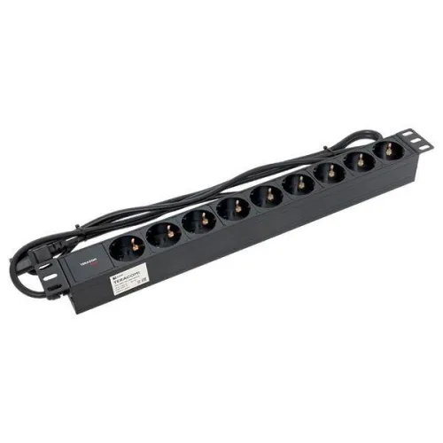 Блок PDU TERACOM PRO 19дюйм 1U 10А/250В 9 роз. Schuko шнур 2м 3х1.5кв.мм вилка C14 корпус алюм. черн. EKF TRP-HPD-10A-9SH-2MC14 фото 5