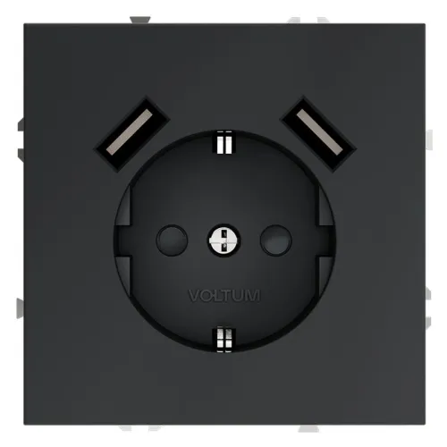 Розетка 1-м СП S70 16А с USB A+A с заземл. защ. шторки механизм графит Voltum VLS040407